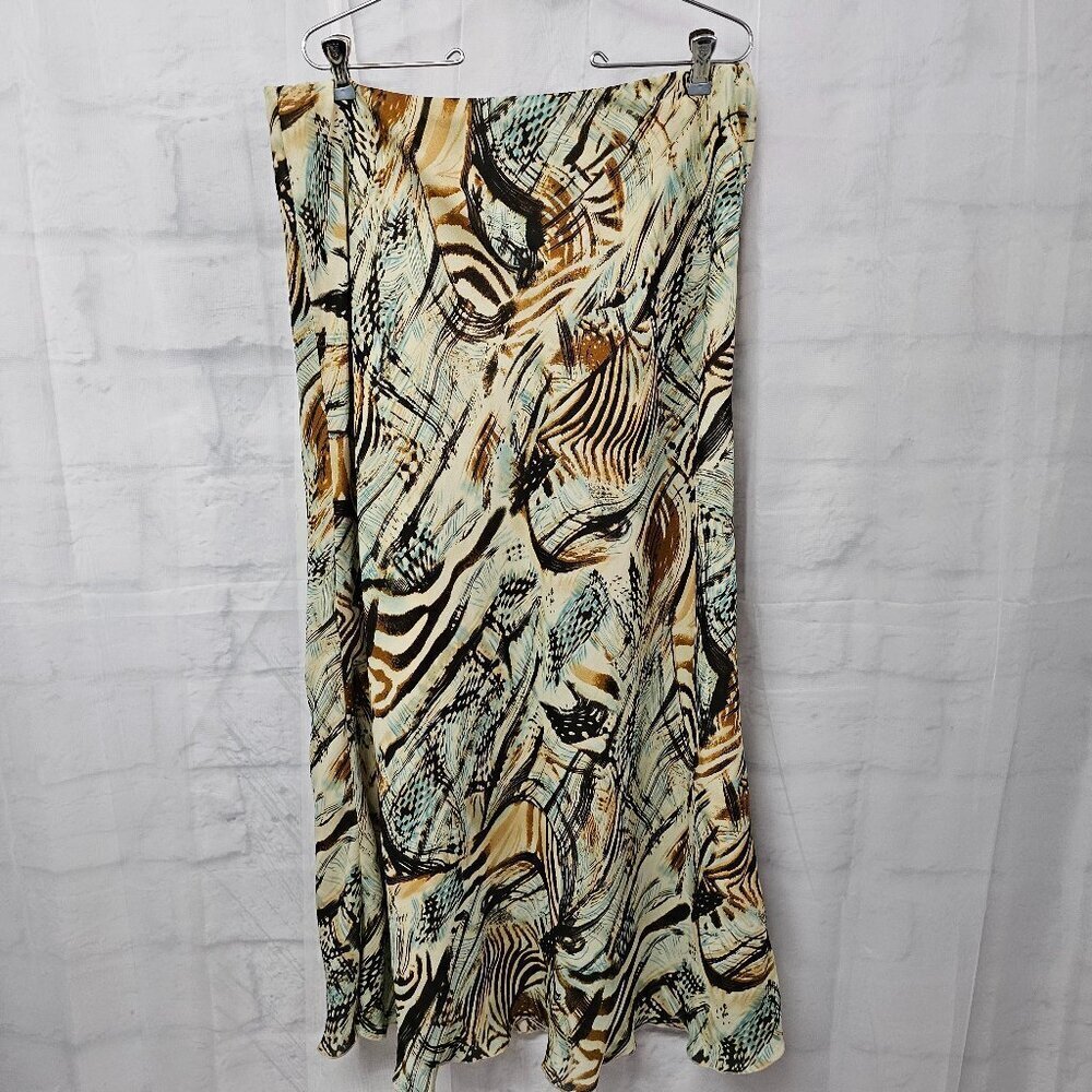 Ashley Stewart Skirt Brown Blue Zebra Maxi Chiffon Tribal Safari Boho 16W